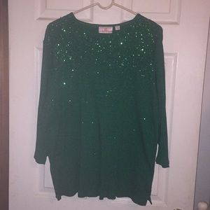 Green Sequin Quacker Factory Sweater